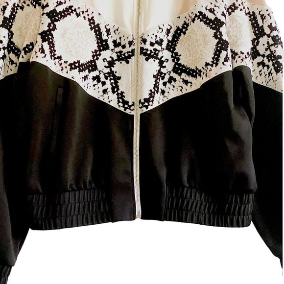Maje Thelo Color-Blocked Neoprene Zip Track Jacket size 2/M, black, white, cream - Picture 9 of 15